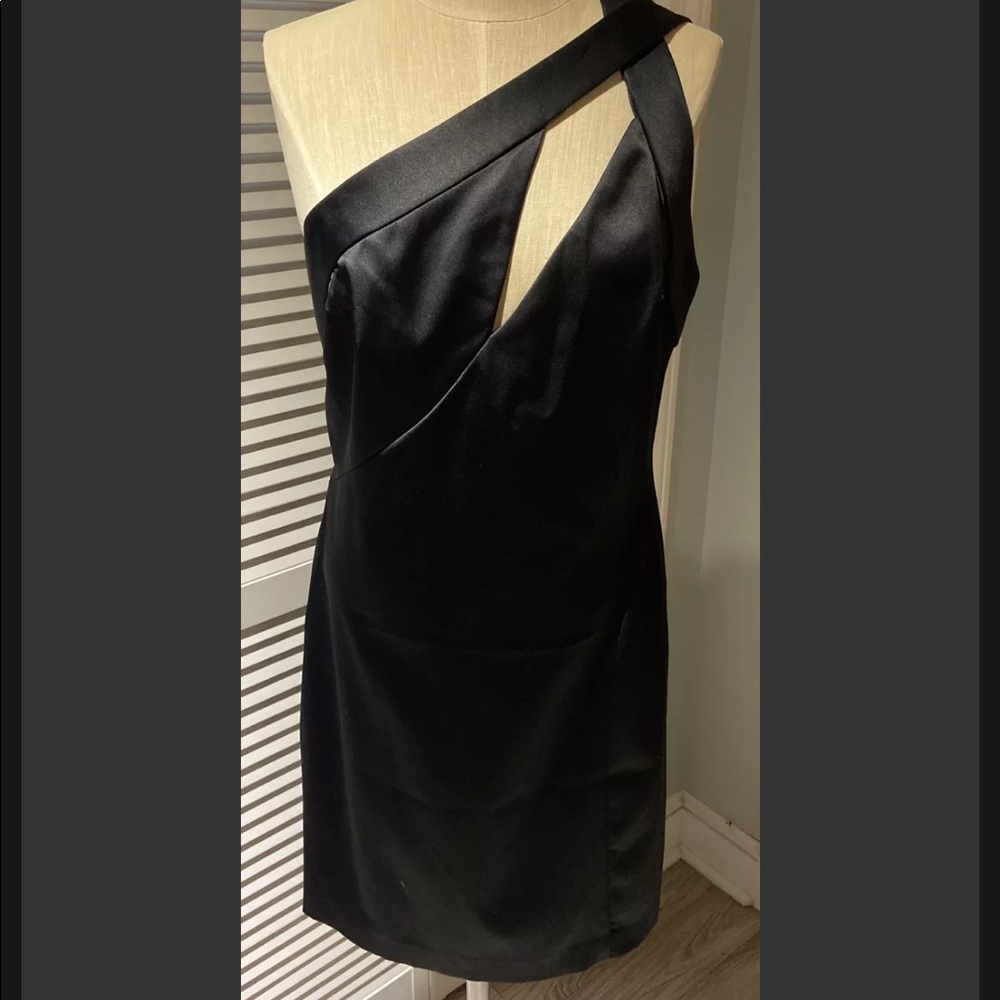 NWOT ABS Allen Schwartz satin formal one shoulder mini dress size 14